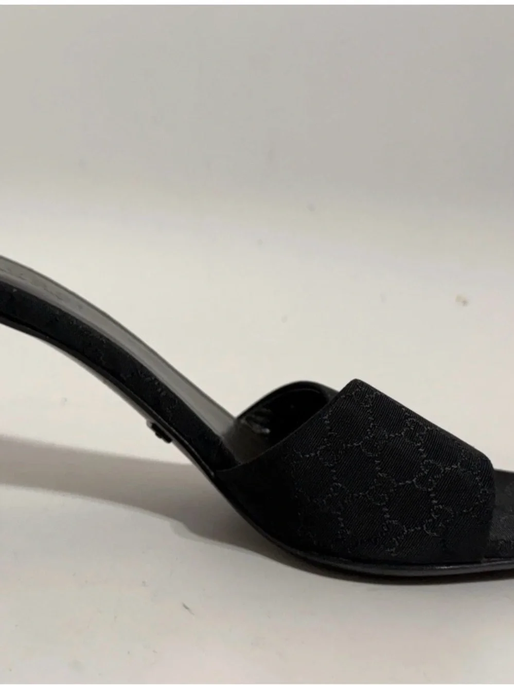 Gucci Black Monogram Slip-On Stiletto Mules